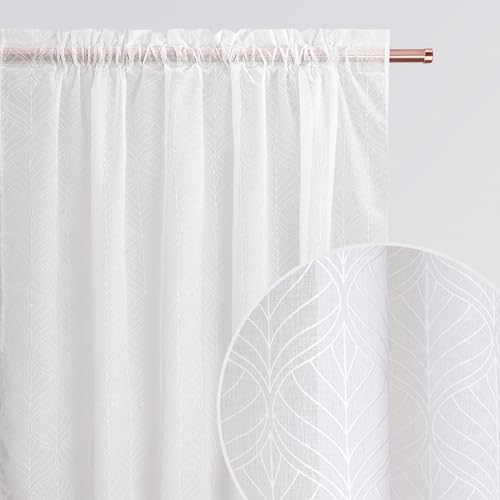 ROOM99 Gardine mit Kräuselband La Rossa 140 x 240 cm Breite x Höhe Wohnzimmer Curtain Transparent modern Vorhang Schal Wohnzimmer Schlafzimmer für Schinensystem Gemustert Weiß von ROOM99