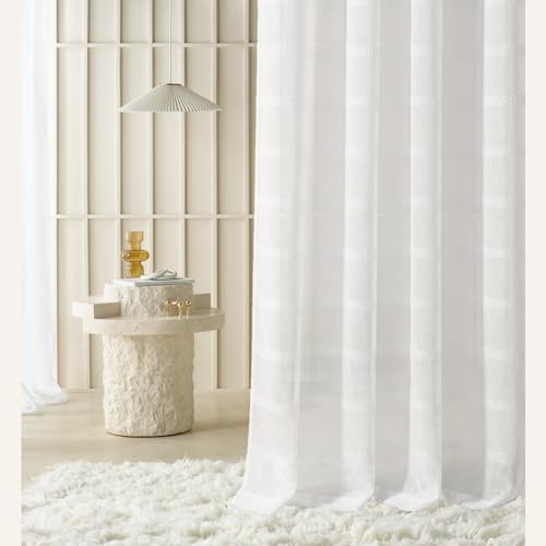 ROOM99 Gardine mit Kräuselband Maura 140 x 250 cm Breite x Höhe Wohnzimmer Curtain Transparent modern Vorhang Schal Wohnzimmer Schlafzimmer für Schinensystem Weiß, 1 Stück von ROOM99