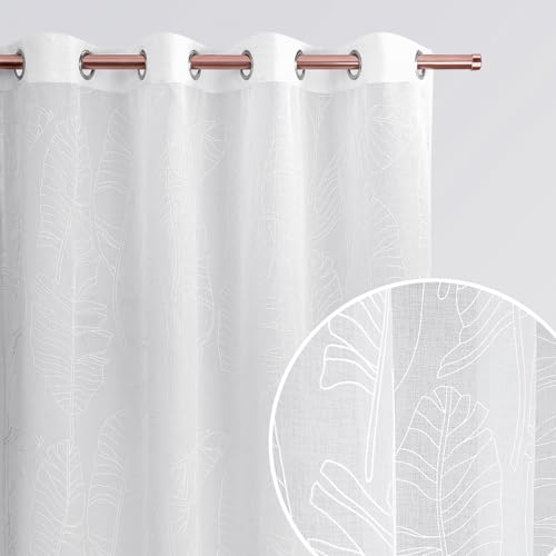 ROOM99 Gardine mit Ösen Flory 140 x 260 cm Breite x Höhe Wohnzimmer Curtain Transparent modern Vorhang Schal Wohnzimmer Schlafzimmer Blätter Weiß, 1 Stück ROOM99 Gardine mit Ösen Flory 140 x 260 cm Breite x Höhe Wohnzimmer Curtain Transparent modern Vorhang Schal Wohnzimmer Schlafzimmer Blätter Weiß, 1 Stück von ROOM99