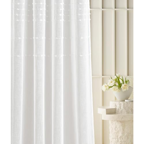 ROOM99 Gardine mit Ösen Marisa 140 x 260 cm Breite x Höhe Wohnzimmer Curtain Transparent modern Vorhang Schal Wohnzimmer Schlafzimmer Pompons Weiß, 1 Stück von ROOM99