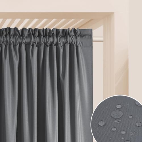 ROOM99 Outdoorvorhäng mit Kräuselband Garden Line 155 x 220 cm Breite x Höhe Outdoor Vorhang wetterfest Wasserdicht Sichtschutz Sonnenschutz Gardinen Garten Winddicht Dunkelgrau, 1 Stück von ROOM99