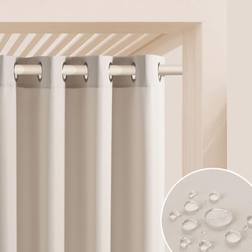 ROOM99 Outdoorvorhäng mit Ösen Garden Line 155 x 200 cm Breite x Höhe Outdoor Vorhang wetterfest Wasserdicht Sichtschutz Sonnenschutz Gardinen Garten Winddicht Hellbeige, 1 Stück von ROOM99