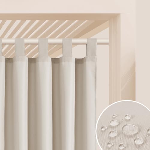 ROOM99 Outdoorvorhäng mit Schlaufen Garden Line 155 x 220 cm Breite x Höhe Outdoor Vorhang wetterfest Wasserdicht Sichtschutz Sonnenschutz Gardinen Garten Winddicht Hellbeige, 1 Stück von ROOM99