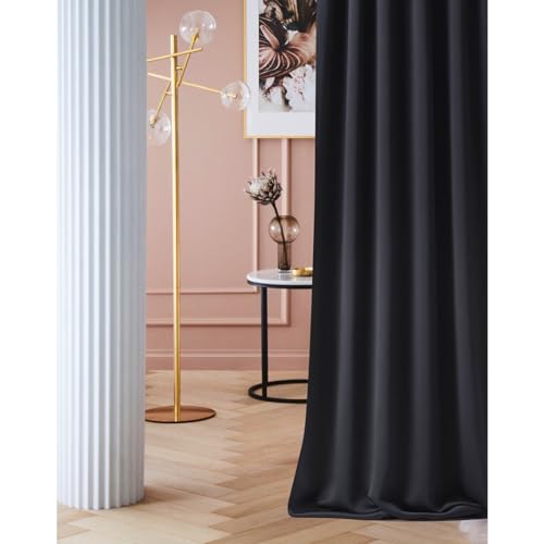 ROOM99 Vorhang mit Kräuselband Laurel 140 x 250 cm Breite x Höhe Verdunkelung Blickdicht Schiebegardinen Curtain Gardine Wohnzimmer Schlafzimmer für Schinensystem Schwarz von ROOM99