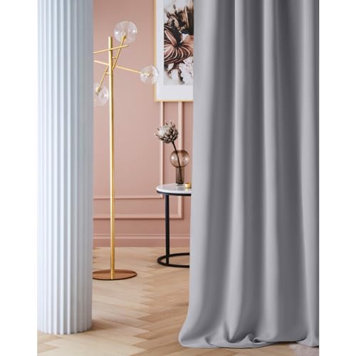 ROOM99 Vorhang mit Kräuselband Laurel 140 x 260 cm Breite x Höhe Verdunkelung Blickdicht Schiebegardinen Curtain Gardine Wohnzimmer Schlafzimmer für Schinensystem Hellgrau von ROOM99