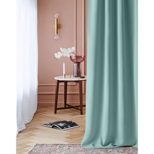 ROOM99 Vorhang mit Ösen Laurel 140 x 250 cm Breite x Höhe Verdunkelung Blickdicht Schiebegardinen Curtain Gardine Wohnzimmer Schlafzimmer Mint von ROOM99