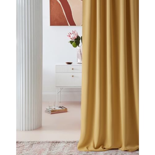 ROOM99 Vorhang mit Ösen Laurel 140 x 280 cm Breite x Höhe Verdunkelung Blickdicht Schiebegardinen Curtain Gardine Wohnzimmer Schlafzimmer Senf von ROOM99