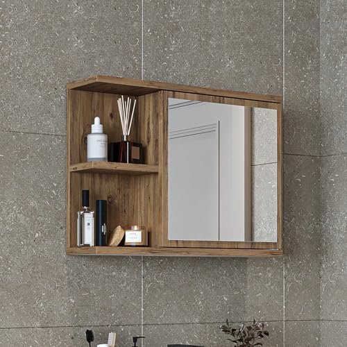 Badmöbelset • ADA • Unterschrank mit Waschbecken • Badezimmer Möbel • Gäste WC (Eiche, Spiegelschrank) von ROOMART