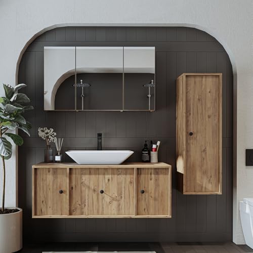 ROOMART Badezimmermöbel Set Gusto 120 cm 4 Teilig mit Keramik Waschbecken (Eiche, Komplett Set -) von ROOMART