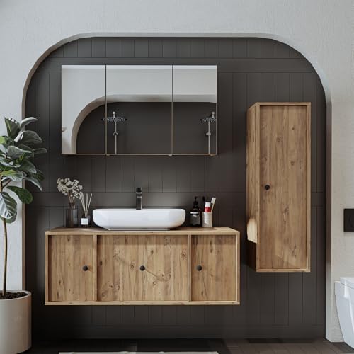 ROOMART Badezimmermöbel Set Gusto 120 cm 4 Teilig mit Keramik Waschbecken (Eiche, komplett Set) von ROOMART