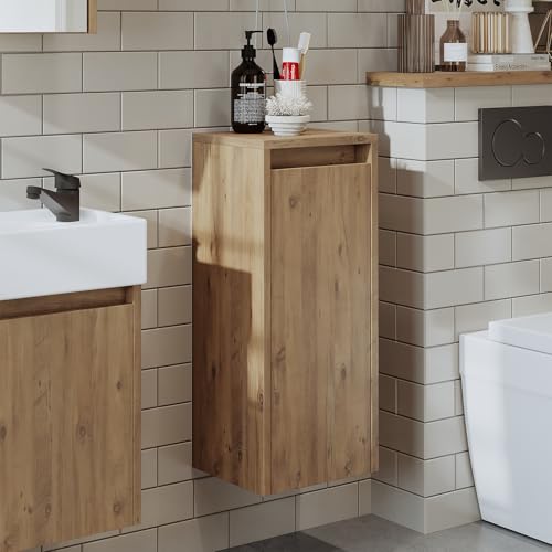 ROOMART Badmöbel-Set • Punto • Unterschrank mit Waschbecken • Badezimmermöbel • Gäste-WC (Eiche, Seitenschrank) von ROOMART