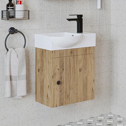 ROOMART Badmöbel-Set • Punto • Unterschrank mit Waschbecken • Badezimmermöbel • Gäste-WC (Eiche, Unterschrank mit Waschbecken (Wasserhahn-rechts)) von ROOMART