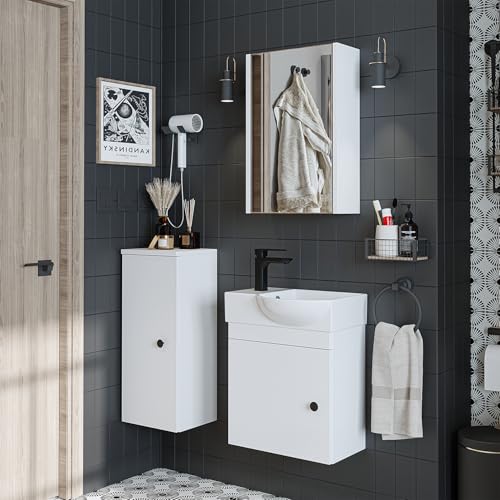 ROOMART Badmöbel-Set • Punto • Unterschrank mit Waschbecken • Badezimmermöbel • Gäste-WC (Weiß, Komplett-Set (Wasserhahn-Links)) von ROOMART