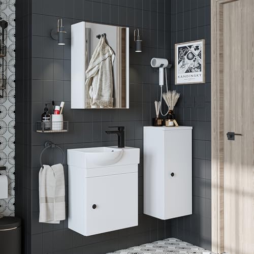 ROOMART Badmöbel-Set • Punto • Unterschrank mit Waschbecken • Badezimmermöbel • Gäste-WC (Weiß, Komplett-Set (Wasserhahn-rechts)) von ROOMART