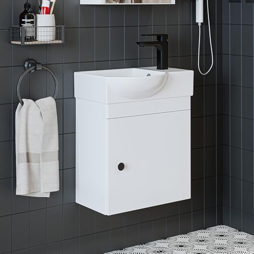 ROOMART Badmöbel-Set • Punto • Unterschrank mit Waschbecken • Badezimmermöbel • Gäste-WC (Weiß, Unterschrank mit Waschbecken (Wasserhahn-rechts)) von ROOMART