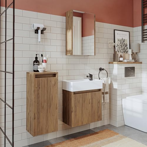 ROOMART Badmöbelset 50cm Unterschrank mit Waschbecken Badezimmer Möbel Gäste WC (4-teiliges Badmöbelset, Eiche) von ROOMART