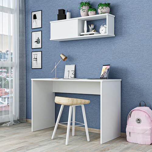 ROOMART SERA Schreibtisch 120x50x77 cm mit Wandmontierbarem Aufbewahrungsschrank – Regal-Schrankschreibtisch, Laptoptisch & Arbeitstisch – Weiß – Ideal für Kinderzimmer, Home-Office & Arbeitszimmer von ROOMART
