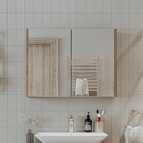 ROOMART • Badezimmermöbel Set • Atlantic • 4 Teilig Badezimmerschrank • 100 cm Unterschrank mit Keramikwaschbecken • Spiegelschrank • Hochscrank (Anthrazit Eiche, Spiegelschrank) von ROOMART