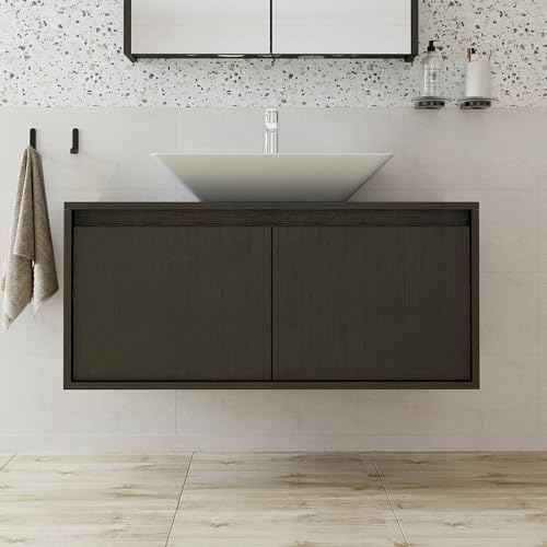 ROOMART • Badezimmermöbel Set • Atlantic • Badezimmerschrank • 100 cm Unterschrank mit Keramikwaschbecken (Schwarz Eiche, Waschbecken mit Unterschrank) von ROOMART