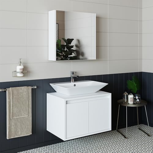 ROOMART • Badmöbel Set • Atlantic • 3-teilig • Keramik Waschbecken mit Unterschrank 65 cm, Spiegelschrank 60 cm (Weiß, 65 cm) von ROOMART