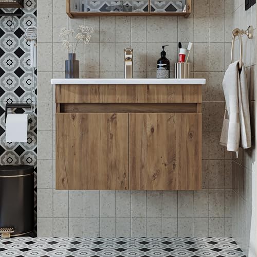 ROOMART • Badmöbel Set • Atria • 65 cm, 85 cm, 100 cm • Weiß • Waschbecken mit Unterschrank (Eiche, 65 cm) von ROOMART