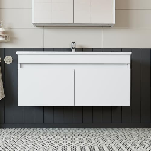 ROOMART • Badmöbel Set • Atria • 65 cm, 85 cm, 100 cm • Weiß • Waschbecken mit Unterschrank (Weiß, 100 cm) von ROOMART