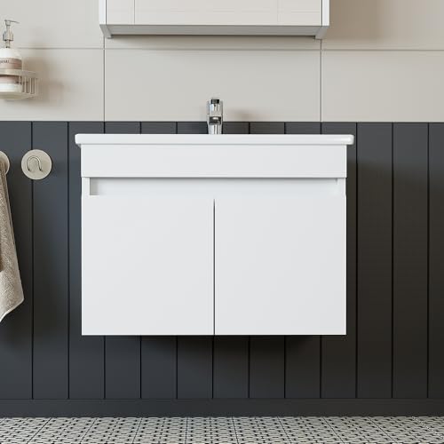 ROOMART • Badmöbel Set • Atria • 65 cm, 85 cm, 100 cm • Weiß • Waschbecken mit Unterschrank (Weiß, 65 cm) von ROOMART