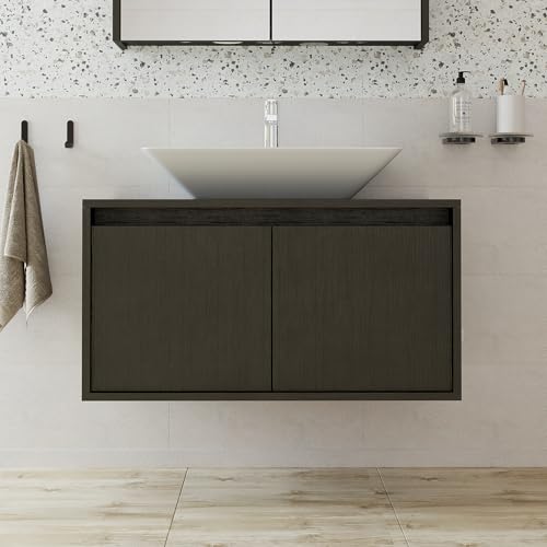 ROOMART • Badmöbel • Atlantic • Keramik Waschbecken mit Unterschrank 65 cm, 85 cm, 100 cm, • Weiß - Eiche • Anthrazit-Eiche • Weiß (Schwarz, 85) von ROOMART