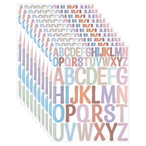 10 Blatt Buchstaben Aufkleber, 520 Stück Klebebuchstaben Wetterfest Sticker, Morandi Buchstaben Sticker, Schriftzug Aufkleber Wunschtext für Selbstklebendes Geschenk/Notizbuch/Etikett von ROOMHUAWAY