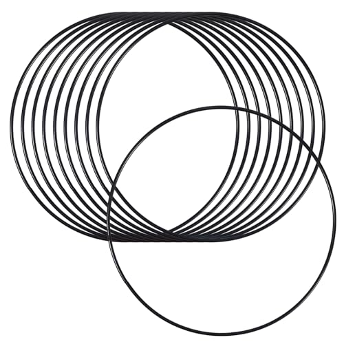 ROOMHUAWAY 10 Metallringe zum Basteln 25 cm, Metallring Schwarz 3 mm Dick, Traumfänger Bastelset, Drahtringe für Kunsthandwerk, Blumenhänger, Hochzeitskränze und Weihnachtsdekorationen von ROOMHUAWAY