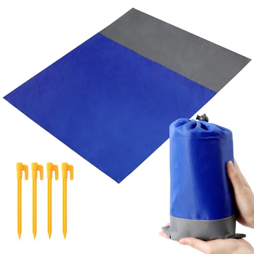 Stranddecke Sandfrei Strandmatte Picknickdecke, Klein pocketblanket wasserdicht, leicht, 200 cm * 210 cm Graublaue Doppel-Campingdecke Faltbare Tragbare Taschendecke, Übergroße Campingmatte(Grau+Blau) von ROOMHUAWAY