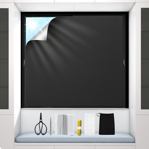 Verdunklungsrollo Ohne Bohren Rollos für Fenster Ohne Bohren Dachfenster Verdunkelung Fenster 1.45m*2m, für Effektive Wärmedämmung und UV-Strahlung von ROOMHUAWAY