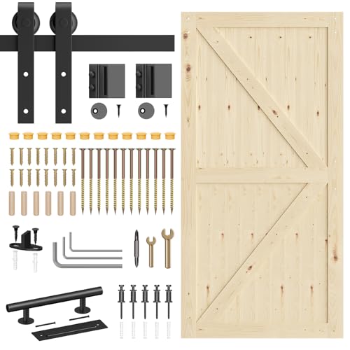 ROOMTEC 114,3 x 213,4 cm robuste Schiebetüren mit 2,3 m Hardware-Kit und Griffbodenführung, DIY unlackierte massive Kiefer Scheunentore mit Scheunentürschienen-Kit ROOMTEC 114,3 x 213,4 cm robuste Schiebetüren mit 2,3 m Hardware-Kit und Griffbodenführung, DIY unlackierte massive Kiefer Scheunentore mit Scheunentürschienen-Kit von ROOMTEC