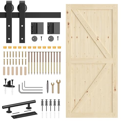 ROOMTEC 96,5 x 213,4 cm, robuste Schiebetüren mit 2 m Hardware-Kit und Griff-Bodenführung, DIY unlackierte massive Kiefer Scheunentore mit Scheunentürschienen-Set ROOMTEC 96,5 x 213,4 cm, robuste Schiebetüren mit 2 m Hardware-Kit und Griff-Bodenführung, DIY unlackierte massive Kiefer Scheunentore mit Scheunentürschienen-Set von ROOMTEC
