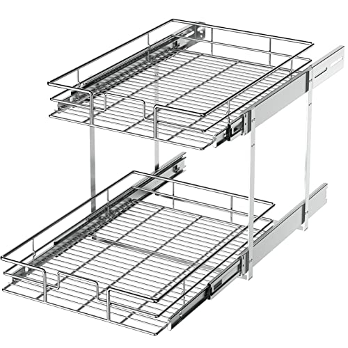 ROOMTEC Ausziehbarer Schrank-Organizer mit 2 Ebenen, 35,6 x 53,3 cm (B x T), ausziehbarer Küchenschrank, Aufbewahrung, Schieberegale von ROOMTEC