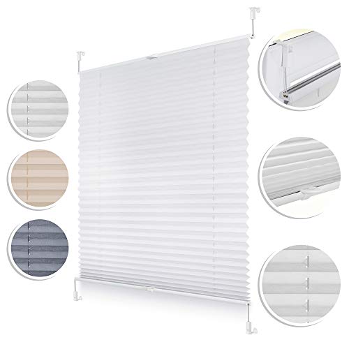 Plissee Klemmfix, verspannt, Blickdicht, Sichtschutz Sonnenschutz Jalousie Weiß, 50 cm x 130 cm (B x L) von Roomy
