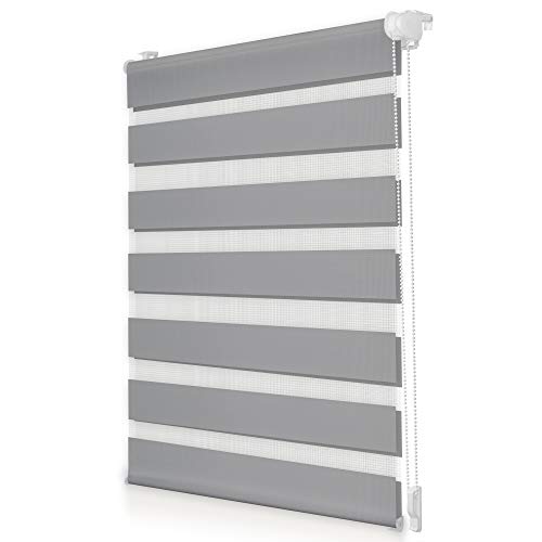 ROOMY Duo-Rollo Doppelrollo Klemmfix, ohne Bohren, Blickdicht, mit Montageschiene Sichtschutz Sonnenschutz Grau, 60 cm x 150 cm (B x L) von ROOMY