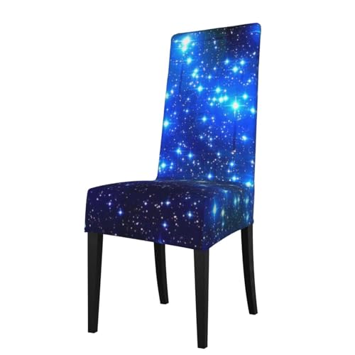 ROOZEE Blaue glänzende Sterne bedruckte elastische Esszimmerstuhlhussen | Verwandeln Sie Ihr kulinarisches Erlebnis mit unseren abnehmbaren Stuhlbezügen von ROOZEE