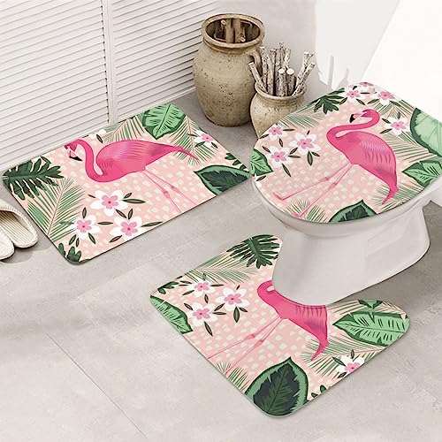 ROOZEE Flamingo Flanell rutschfeste Badteppiche Set - Dekorative Badematten Set 3-teilig von ROOZEE
