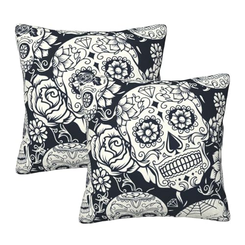 ROOZEE Kissenbezüge mit Totenkopf-Motiv, moderne Kissenbezüge, Heimdekoration, 45 x 45 cm, für Couch, Schlafzimmer, Sofa, Bett, Auto, 2 Stück von ROOZEE