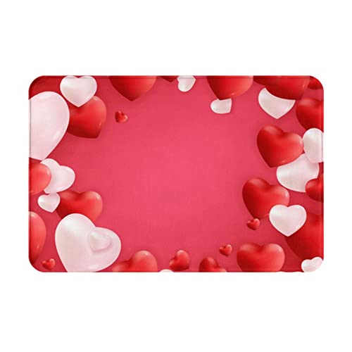 ROOZEE Love Red Hearts Flanell-Fußmatte, rutschfest, 60 x 40 cm, leicht zu reinigen und zu pflegen, langlebig, dick und bequem von ROOZEE