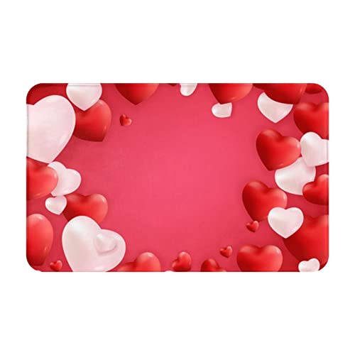 ROOZEE Love Red Hearts Flanell-Fußmatte, rutschfest, 80 x 49 cm, leicht zu reinigen und zu pflegen, langlebig, dick und bequem von ROOZEE