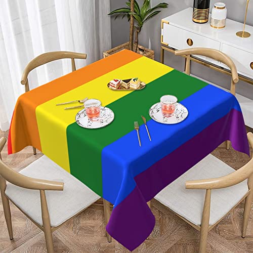 ROOZEE Rechteckige Tischdecke mit Regenbogen-Druck, 152 x 152 cm, wasserdicht und knitterfrei, perfekt für Mahlzeiten im Innen- und Außenbereich von ROOZEE
