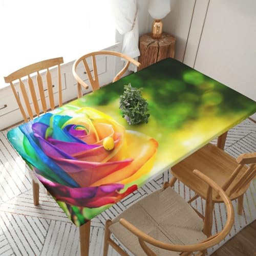 ROOZEE Rechteckige Tischdecke mit Regenbogenrosen, bedruckt, 152 cm, Polyester, wasserdicht, für Esszimmer, Küche, Picknick von ROOZEE