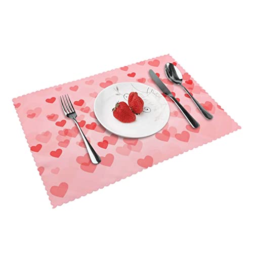 Tischsets mit roten Herzen, bedruckt, hitzebeständig, rutschfest, 45 x 30 cm, 4 Stück von ROOZEE
