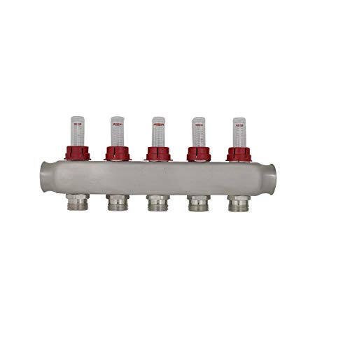 Heizkreisverteiler 2 3 4 5 6 7 8 9 10 11 12 heizkreise mit durchflussmesser durchflussanzeiger fußbodenheizung topmeter für Mehrschichtverbundrohr verteiler (5 heizkreise) von ROOwarMer