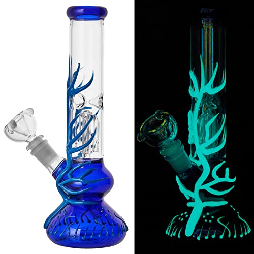 RORA 10 Zoll hohe Fluoreszenz Glas Bong Cool Recycling Ölplattformen Rauchen beleuchten Becher Bongs Wasserpfeife (Blau) von RORA