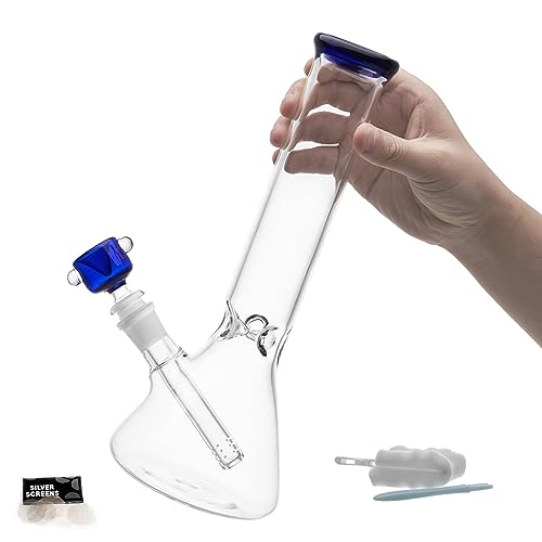 RORA 11inch Tall Glas Bong Gerade Handmade Simple Filter 14.5mm Rauchen Glas Wasserpfeife mit Downstem Adapter (Blue) von RORA