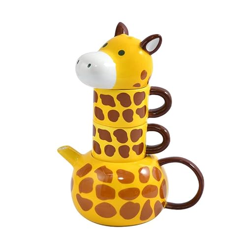 RORA Giraffe Keramik Teekanne mit 2 Teetassen Set, Handbemalte Porzellan Teekannen Set für Kaffee Latte Milch Tee Blume und Obsttee (17oz/500ml) von RORA