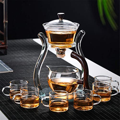 RORA Glas-Teekannen-Set, Glas, automatisches Design, magnetisch, drehbar, Kungfu hitzebeständig, Teekanne mit 6 Teetassen (Teekanne mit 6 Schüsseln) von RORA